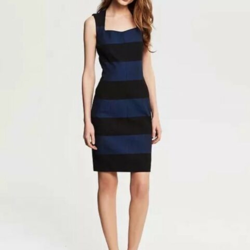 BANANA REPUBLIC rugby black & blue stripe dress